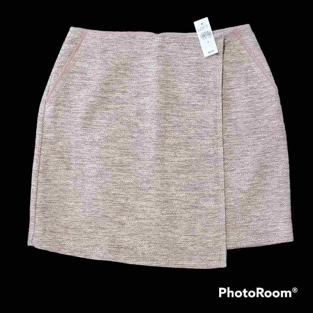 Ann Taylor Loft Pink/White Tweed A-Line Faux Wrap Mini Skirt Size 6 NWT